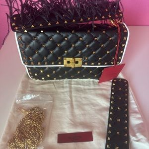 NEW! Valentino Medium Nappa Rockstud Spike Bag with extra feather handle